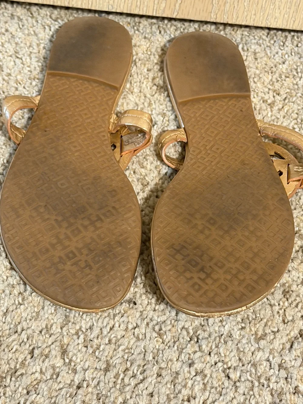 Tory Burch Metallic Bronze Logo Thong Sandals